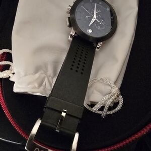 Movado Black Dial Black Rubber Strap Chronograph Watch